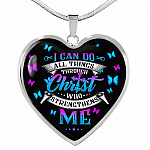 I Can Do All Things Through Christ Who Strengthens Me Philippians 413 Butterfly Heart Pendant Necklace Gifts - Heart Luxury Necklace (Silver)