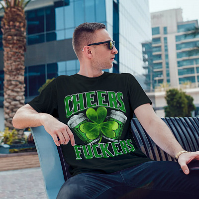 Alternative view of Irish Cheers Fuckers Funny St Paddy's Day T-shirt - St Patrick's Day Drinking Team Shirt