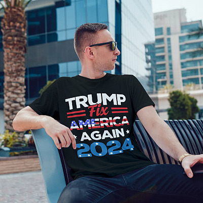 Alternative view of Trump Fix America Again 2024 T-shirt - V-neck - Trump Is Still My President Say No To Sleepy Joe Shirt