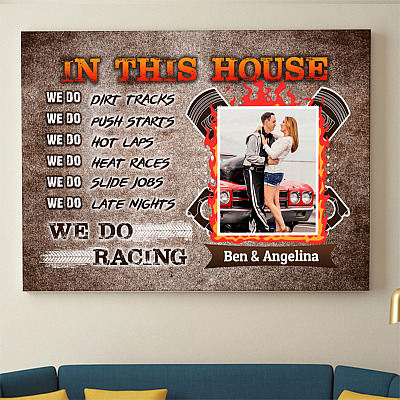 Alternative view of Personalized Photo In This House We Do Dirt Tracks We Do Push Starts Framed Canvas Prints - Unframed Poster