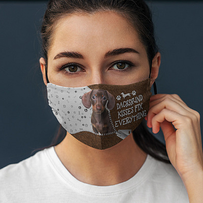 Alternative view of Smooth Dachshund Kisses Fix Everything Chocolate And Tan Washable Reusable Cloth Face Mask