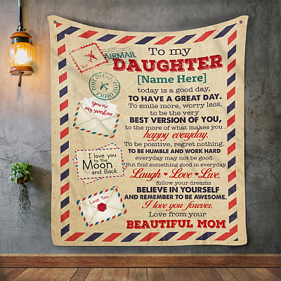 Alternative view of Personalized to My Beautiful Daughter from Mom - Air Mail Fleece Blanket - Mink Sherpa Blanket