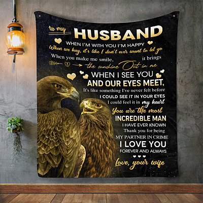 Alternative view of To My Husband Mink Blanket - When I'm With You I'm Happy Woven Blanket