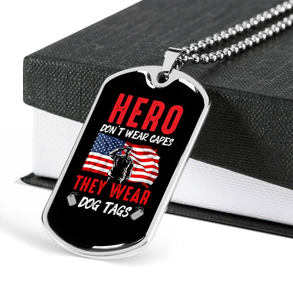 Heroes Don't Wear Capes They Wear Dog Tags - Veteran Day Gifts Dog Tag Pendant Necklace - Dog Tag (Silver)