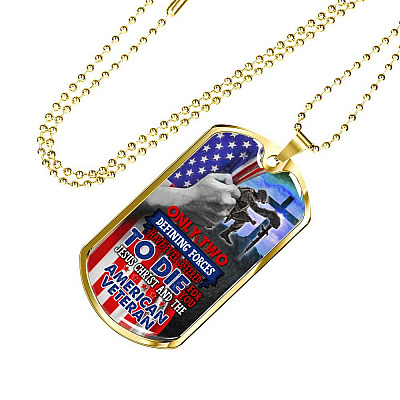 Only Two Defining Forces Have Ever Offered Die For You Jesus Christ American Veteran Dog Tag Pendant Necklace - Dog Tag (Gold Plated)