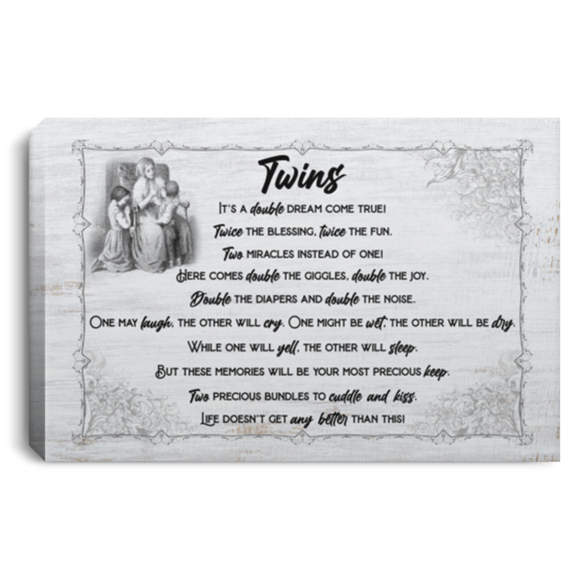 Twenty Tiny Fingers Mother's Day Twin Mom Gift Wrapped Framed Canvas - Unframed Poster - Home Wall Art, White, 0.75'' Framed Canvas
