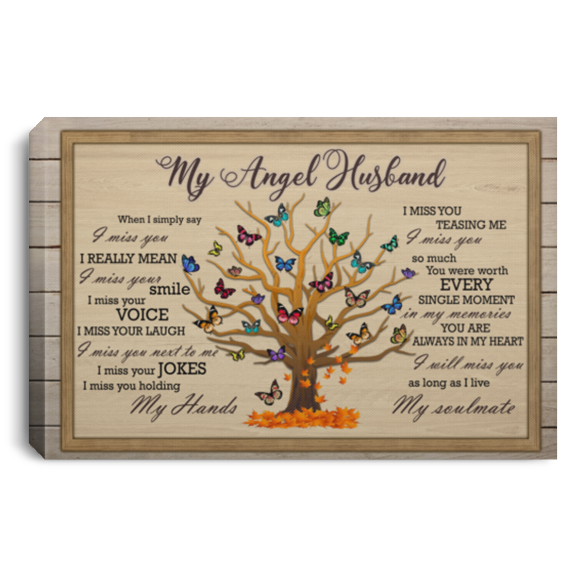 My Angel Husband I Miss You Framed Canvas - I Really Miss Your Smile I Miss Your Voice Unframed Poster, White, 0.75'' Framed Canvas