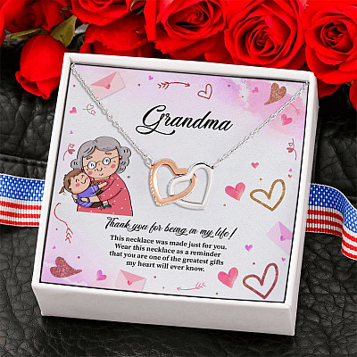 Alternative view of Thank You for Being in My Life Mothers Day Gift for Grandma Interlocking Heart Pendant Necklace