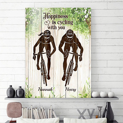 Alternative view of Personalized Happiness Is Cycling With You Framed Canvas - Unframed Poster - Funny Cycling Gift