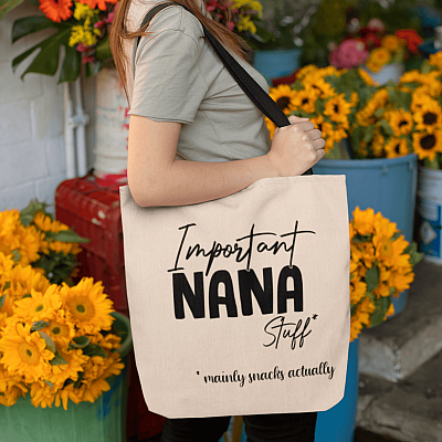 Alternative view of Important Nana Stuff All Over Print Tote Bag - Shoulder Bag - Reusable Grocery Shopping Bag