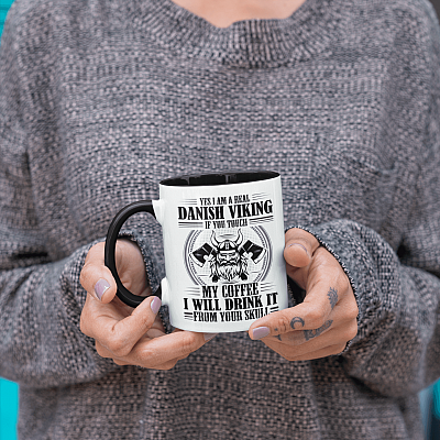 Alternative view of Yes I Am a Real Danish Viking if You Touch My Coffee I Will Drink It from Your Skull Accent Mug
