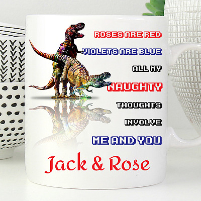 Alternative view of Personalized Dinosaur Couple Roses Are Red Violets Are Blue Ceramic Coffee Mug - Beer Stein - Water Bottle