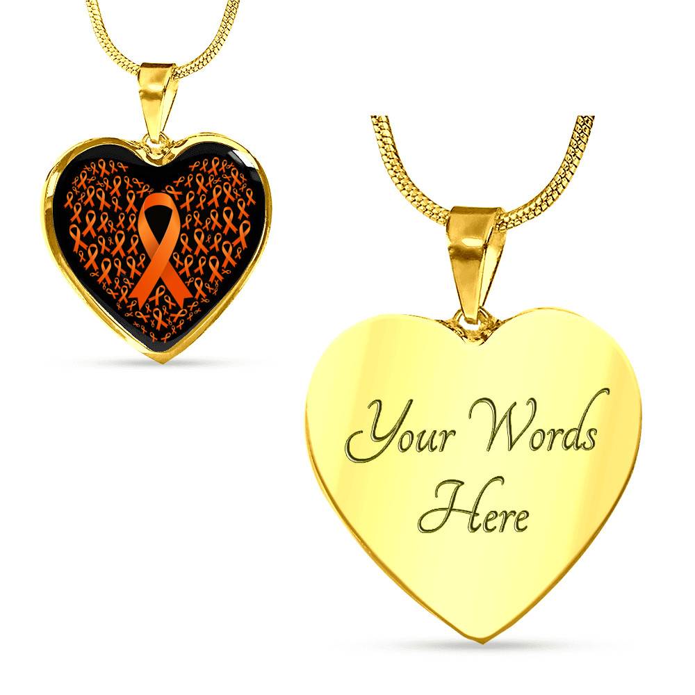 Ribbon in March We Wear Orange Multiple Sclerosis Awareness Month Heart Pendant Necklace - Heart Luxury Necklace (Gold Plated)