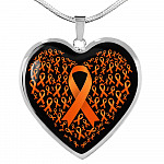 Ribbon in March We Wear Orange Multiple Sclerosis Awareness Month Heart Pendant Necklace - Heart Luxury Necklace (Silver)