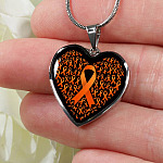 Ribbon in March We Wear Orange Multiple Sclerosis Awareness Month Heart Pendant Necklace - Heart Luxury Necklace (Silver)