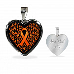 Ribbon in March We Wear Orange Multiple Sclerosis Awareness Month Heart Pendant Necklace - Heart Luxury Necklace (Silver)