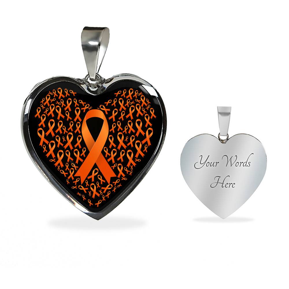 Ribbon in March We Wear Orange Multiple Sclerosis Awareness Month Heart Pendant Necklace - Heart Luxury Necklace (Silver)