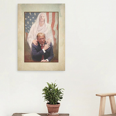 Alternative view of Jesus Got Trump Back Framed Canvas - Unframed Poster - Trump With Jesus Home Decor