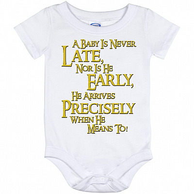 A Baby Is Never Late LOTR First Baby Onesie, White, Baby Onesie - 12 Month