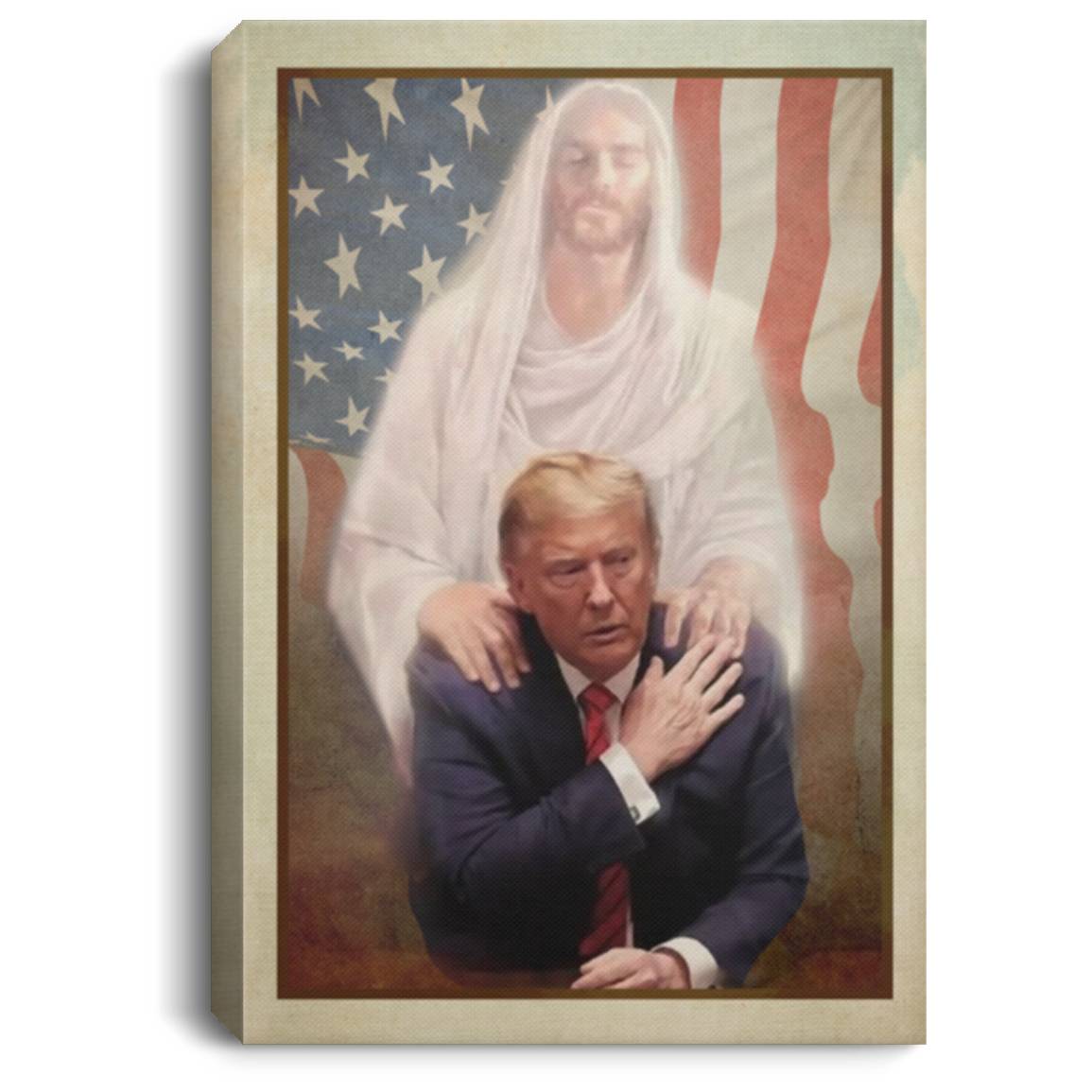 Jesus Got Trump Back Framed Canvas - Unframed Poster - Trump With Jesus Home Decor, White, 0.75'' Framed Canvas