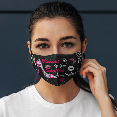 Alternative view of Blessed By God Spoiled By My Husband Washable Reusable Custom Printed Cloth Face Mask Cover