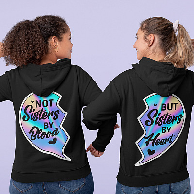 Alternative view of Not Sisters By Blood But Sisters By Heart Bestie Couple Print On Back Hoodie - Sweatshirt - Long Sleeve Shirt