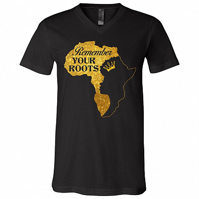roots shirt, Black, V-Neck T-Shirt