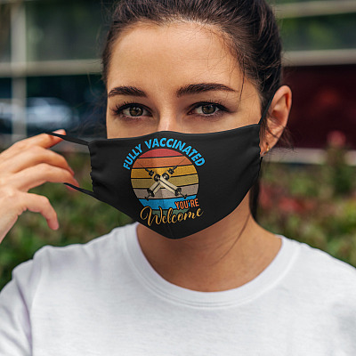Alternative view of Vintage Fully Vaccinated You're Welcome Pro Vaccination Vintage Reusable Custom Printed Cloth Face Mask