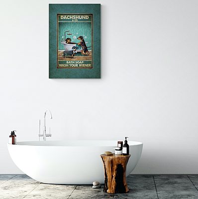 Alternative view of Dachshund in Bathtub Bath Soap Established Wash Your Wiener Wrapped Framed Canvas Prints - Unframed Poster
