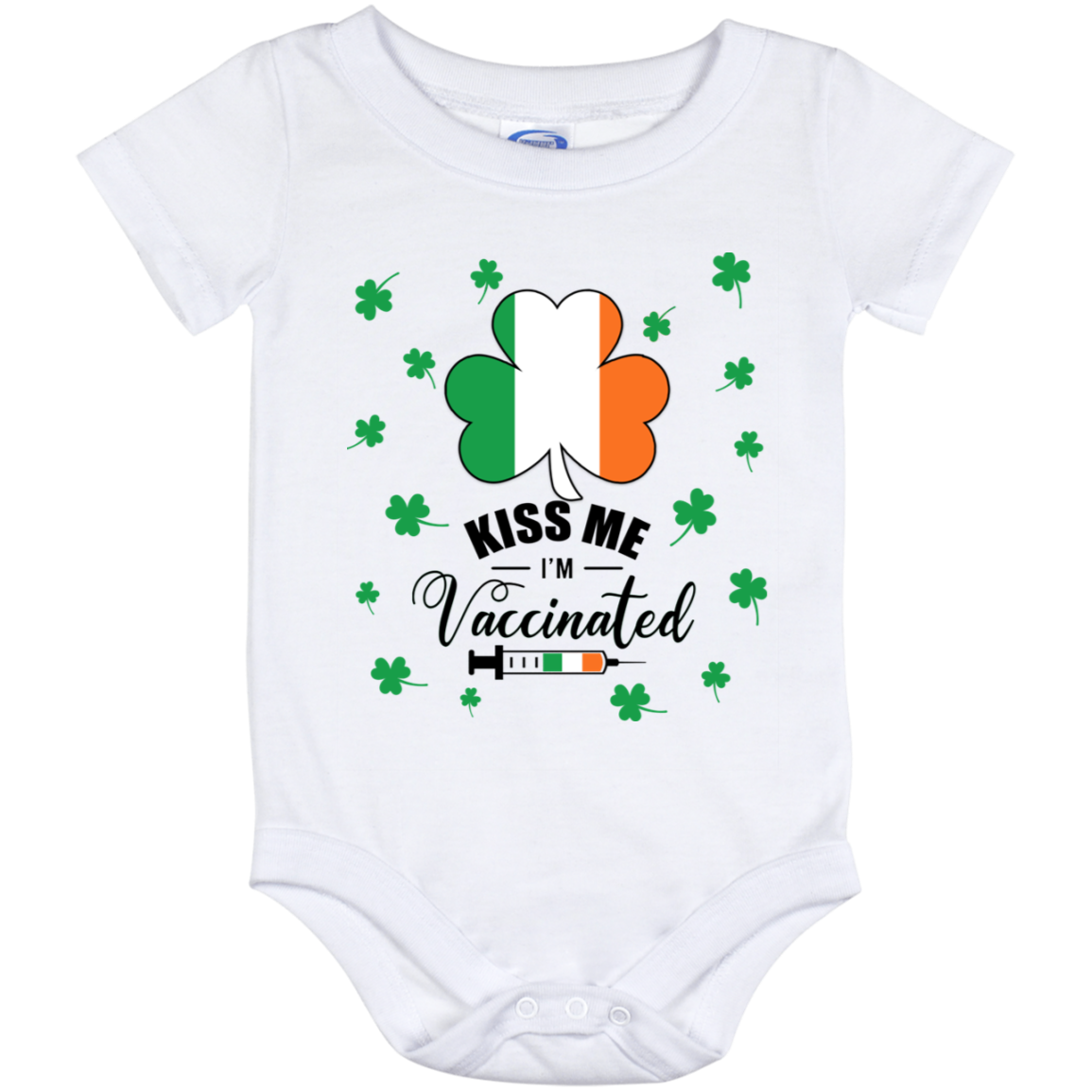 Kiss Me I'm Vaccinated St Patrick's Day Shamrock Baby Onesie - Baby Infant Bodysuit, White, Baby Onesie - 12 Month Kiss Me I'm Vaccinated St Patrick's Day Shamrock Baby Onesie - Baby Infant Bodysuit, White, Baby Onesie - 12 Month
