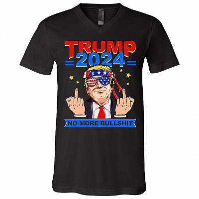 Trump 2024 He'll Back - No More Bullshit Anti Biden Pro Trump T-shirt - V-neck, Black, V-Neck T-Shirt