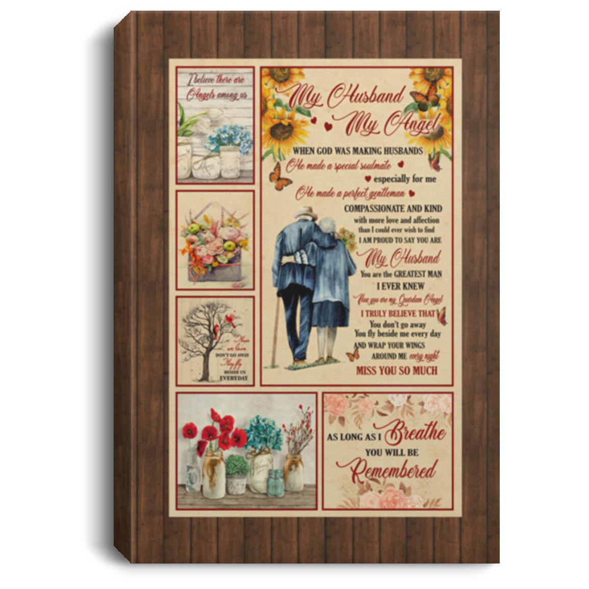 My Husband My Angel Framed Canvas - When God Was Making Husbands Unframed Poster, White, 0.75'' Framed Canvas