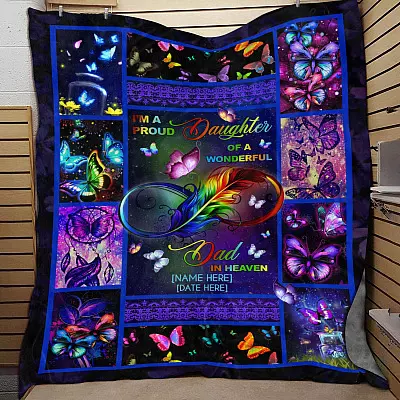 Alternative view of Personalized I'm A Proud Daughter Of A Wonderful Dad In Heaven Fleece Blanket - In Loving Memory Dad blanket