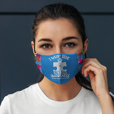 Alternative view of I Wear Blue For Autism Awareness Accept Understand Love Washable Reusable Custom Printed Cloth Face Mask Cover