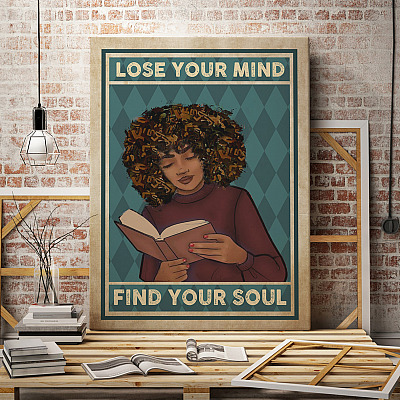 Alternative view of Lose Your Mind Find Your Soul Framed Canvas - Afro Woman Reading Books Unframed Poster