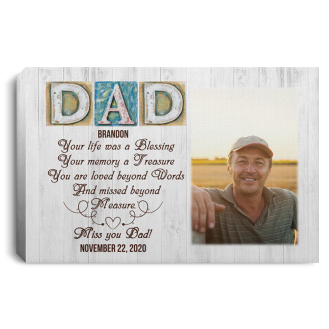Personalized Custom Photo Memorial Dad Your Life Was A Blessing Framed Canvas - Loss Of Dad Unframed Poster, White, 0.75'' Framed Canvas Personalized Custom Photo Memorial Dad Your Life Was A Blessing Framed Canvas - Loss Of Dad Unframed Poster, White, 0.75'' Framed Canvas