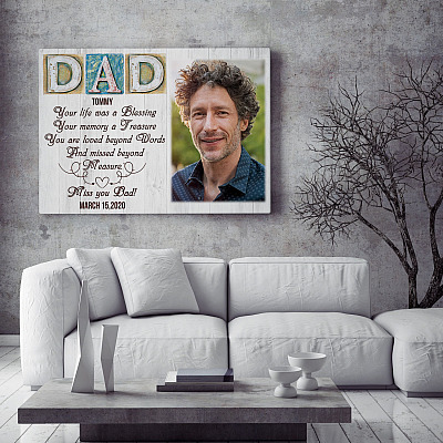 Alternative view of Personalized Custom Photo Memorial Dad Your Life Was A Blessing Framed Canvas - Loss Of Dad Unframed Poster