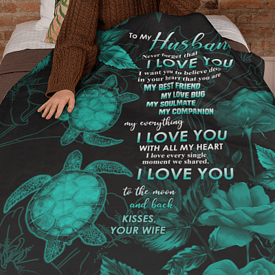 Alternative view of Turtles To My Husband Never Forget That I Love You Kisses Your Wife Fleece Blanket - Woven Blanket