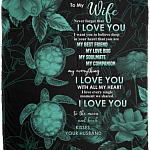 Turtles To My Wife Never Forget That I Love You Kisses Your Husband Fleece Blanket - Mink Blanket - Woven Blanket, White, Cozy Plush Fleece Blanket - 50x60