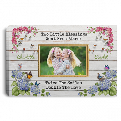 Custom Photo Two Little Blessings Sent from Above Framed Canvas - Unframed Poster - Home Wall Art, White, 0.75'' Framed Canvas