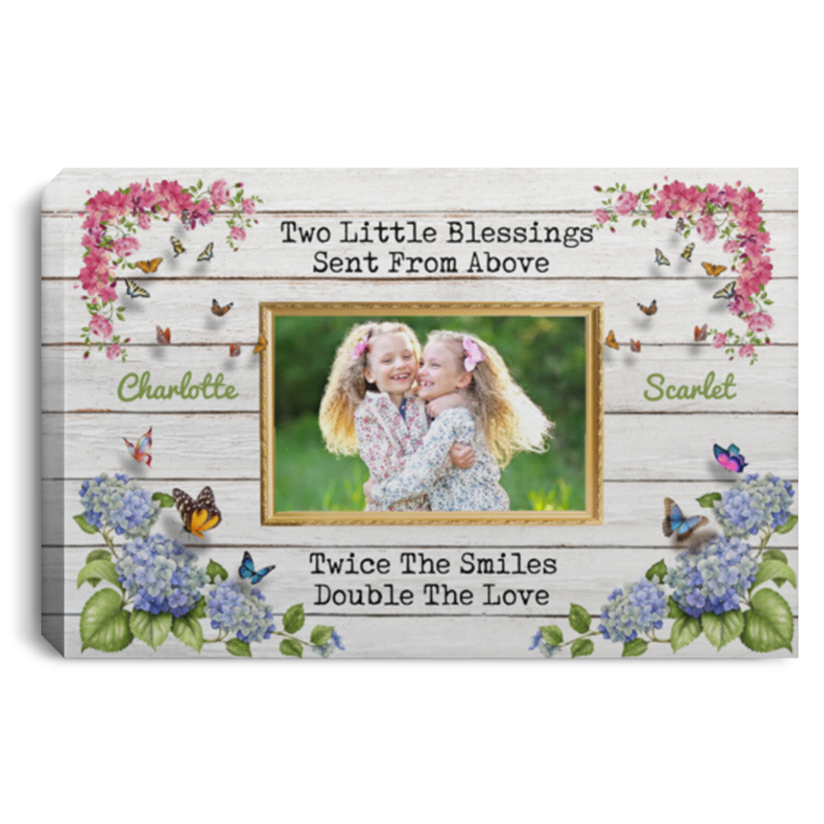 Custom Photo Two Little Blessings Sent from Above Framed Canvas - Unframed Poster - Home Wall Art, White, 0.75'' Framed Canvas