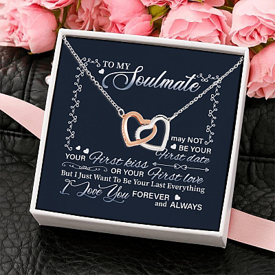 Alternative view of To My Soulmate I May Not Be Your First Date Your First Kiss Or Your First Love Interlocking Hearts Pendant Necklace