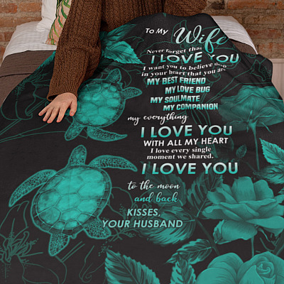 Alternative view of Turtles To My Wife Never Forget That I Love You Kisses Your Husband Fleece Blanket - Mink Blanket