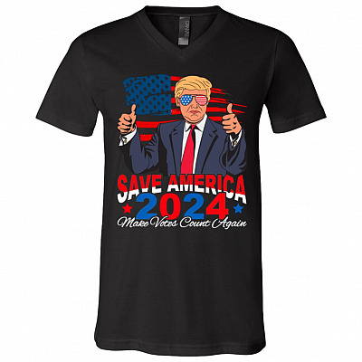 Trump 2024 Save America Make Votes Count Again T-shirt - V-neck - Biden Not My President Pro Trump Shirt, Black, V-Neck T-Shirt
