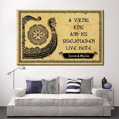 Alternative view of Personalized A Viking King And His Shieldmaiden Live Here Framed Canvas Prints - Viking Couple Unframed Poster