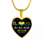 Live Love Accept Autism Awareness Heart Pendant Necklace - Autism Awareness Gifts - Heart Luxury Necklace (Gold Plated)