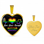Live Love Accept Autism Awareness Heart Pendant Necklace - Autism Awareness Gifts - Heart Luxury Necklace (Gold Plated)
