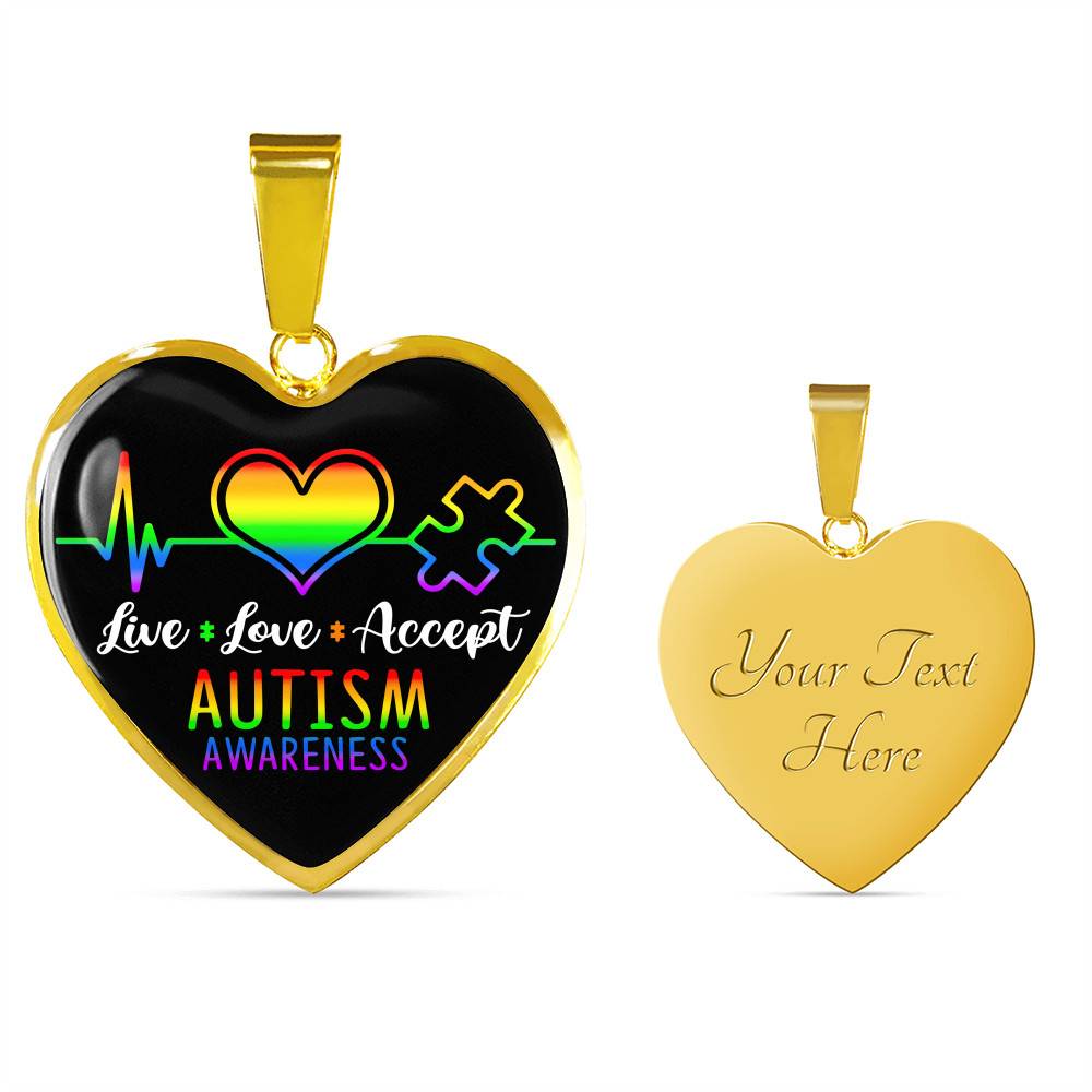Live Love Accept Autism Awareness Heart Pendant Necklace - Autism Awareness Gifts - Heart Luxury Necklace (Gold Plated)