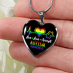 Live Love Accept Autism Awareness Heart Pendant Necklace - Autism Awareness Gifts - Heart Luxury Necklace (Silver)