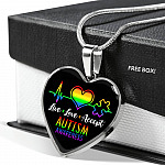 Live Love Accept Autism Awareness Heart Pendant Necklace - Autism Awareness Gifts - Heart Luxury Necklace (Silver)